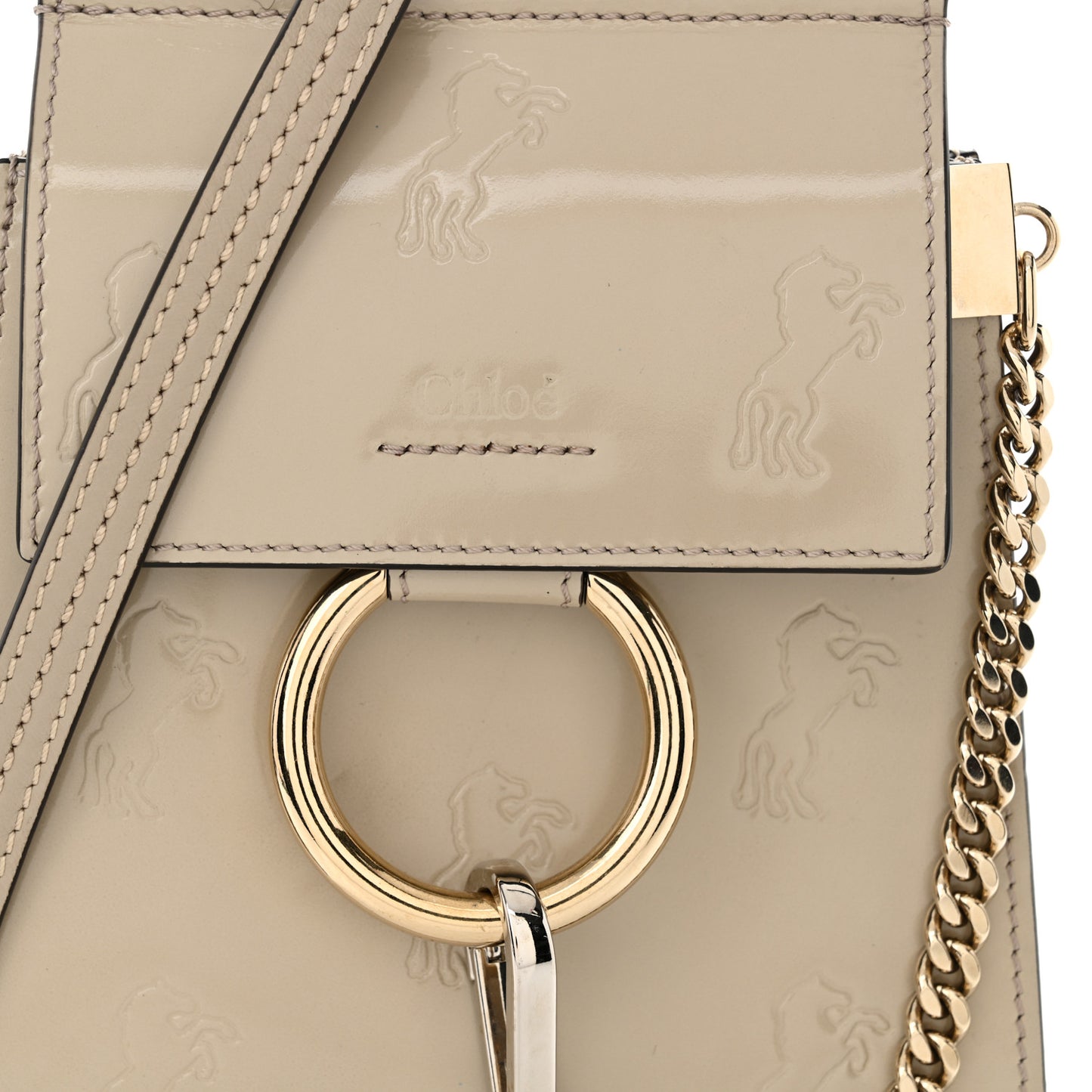 Patent Calfskin Little Horses Debossed Mini Faye Bag Motty Grey