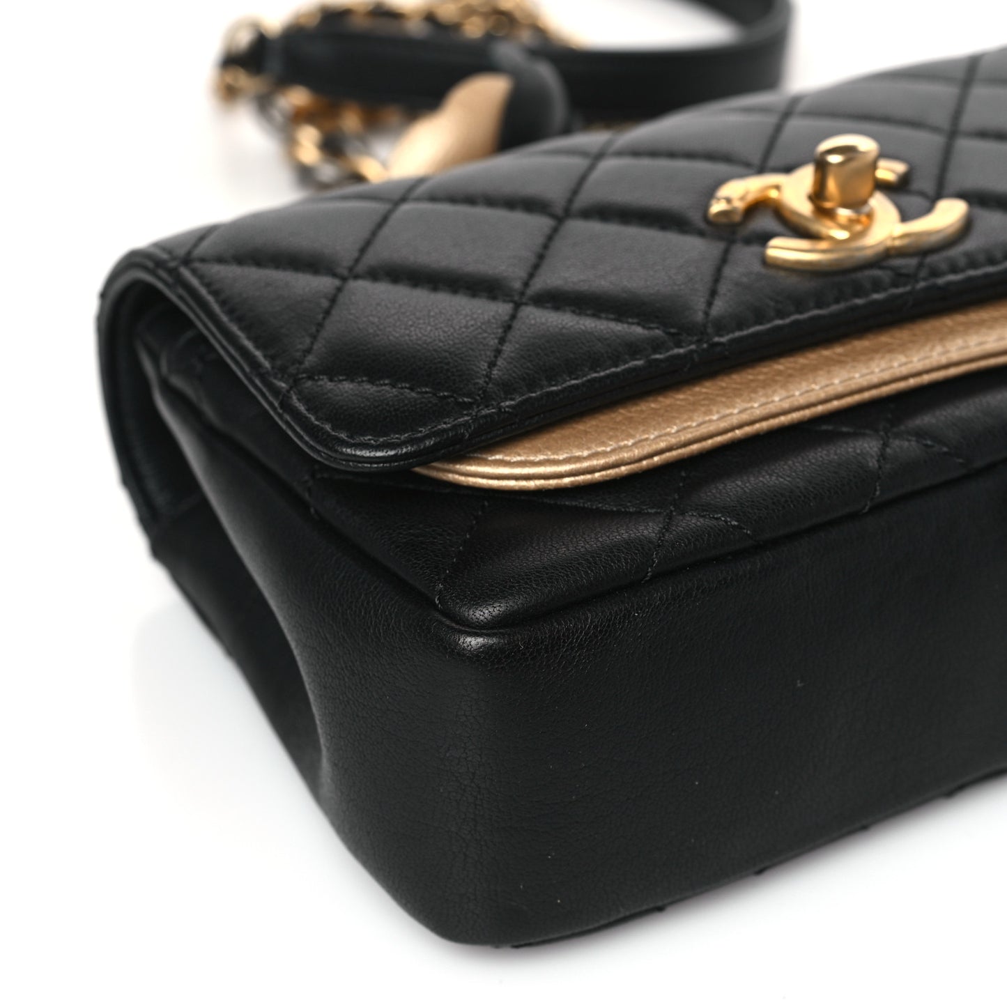 Lambskin Quilted Small Camellia Flower Flap Black