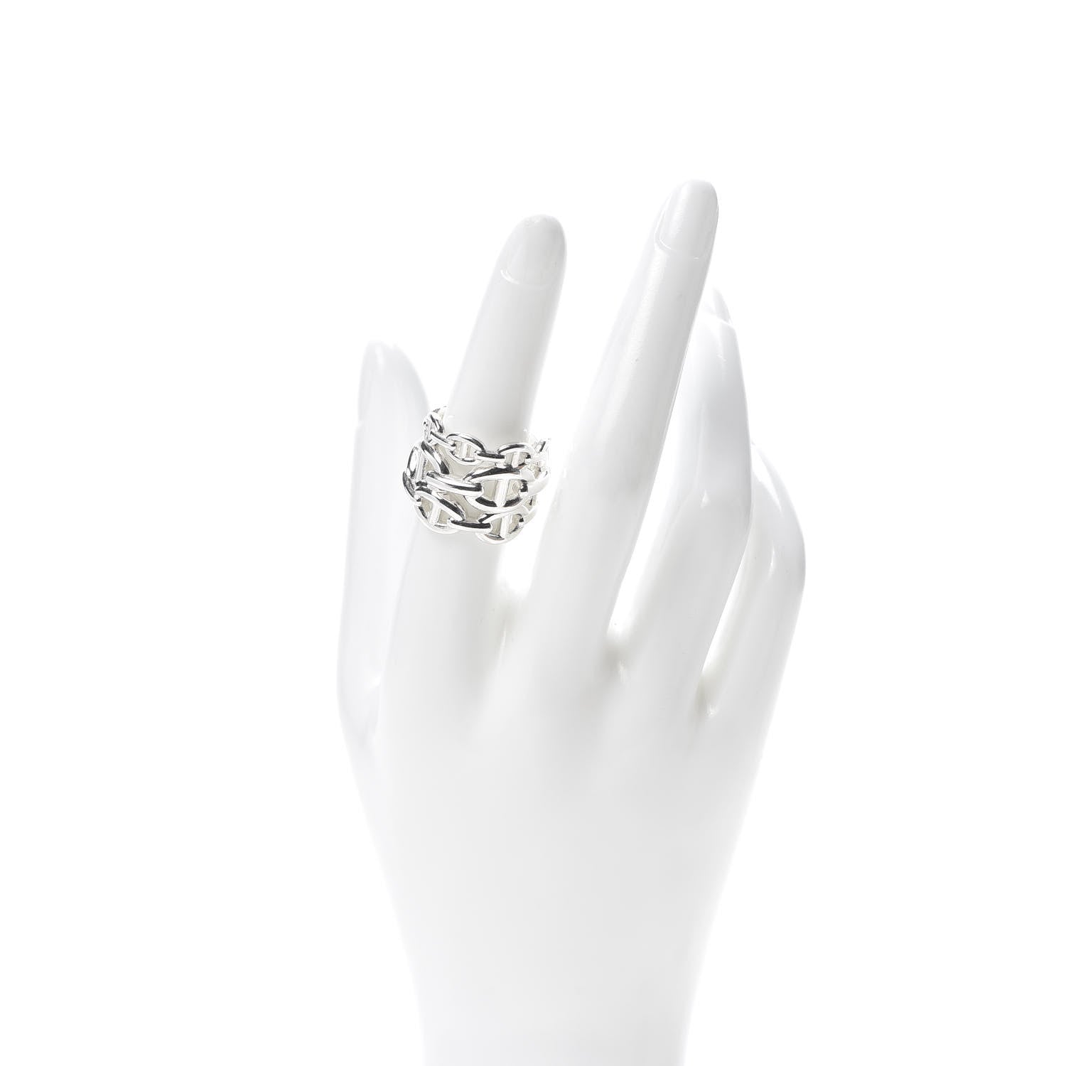 Hermes Sterling Silver GM Chaine d'Ancre Enchainee Band Ring 54 6.75 2 of 5