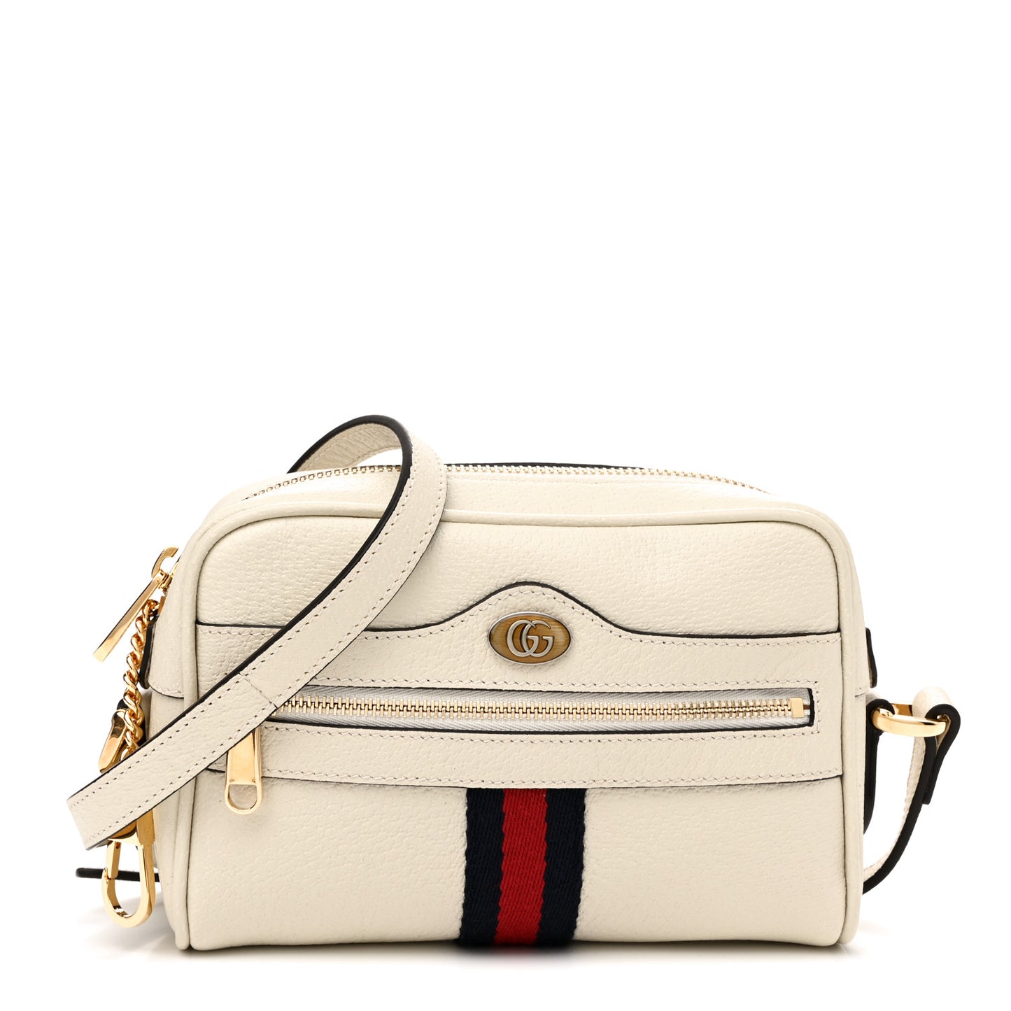 Textured Dollar Calfskin Web Mini Ophidia Shoulder Bag Mystic White