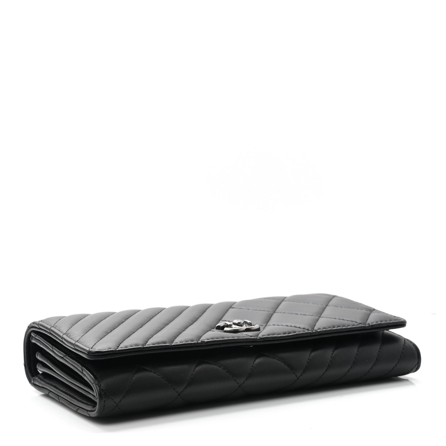 Lambskin Quilted Large Coco Boy Gusset Flap Wallet Black