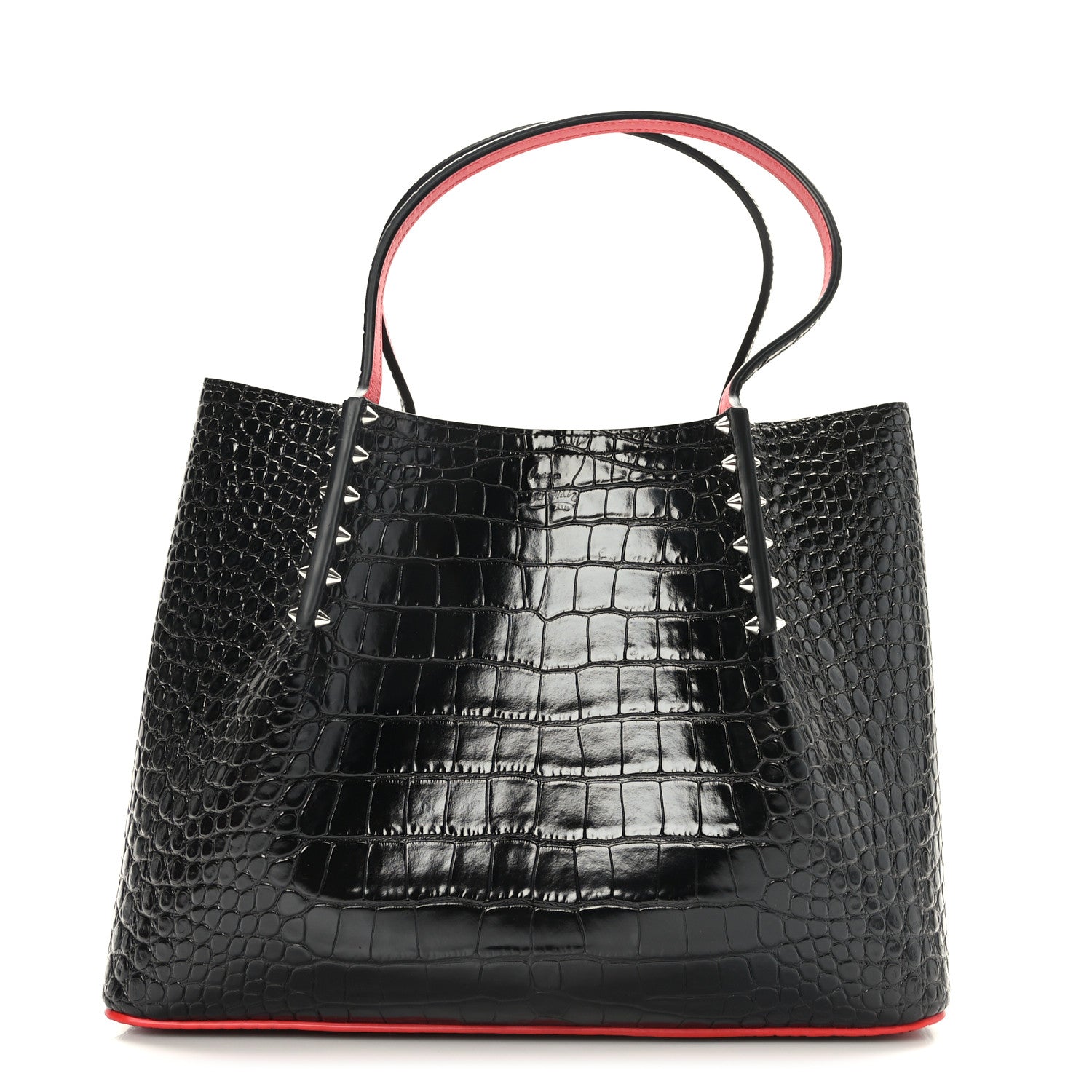 Christian Louboutin Alligator Embossed Calfskin Spiked Large Cabarock Shopper Tote Black 1 of 8