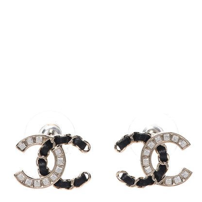 Chanel Crystal Baguette Lambskin Chain CC Vintage Allure Stud Earrings Black Gold 1 of 5