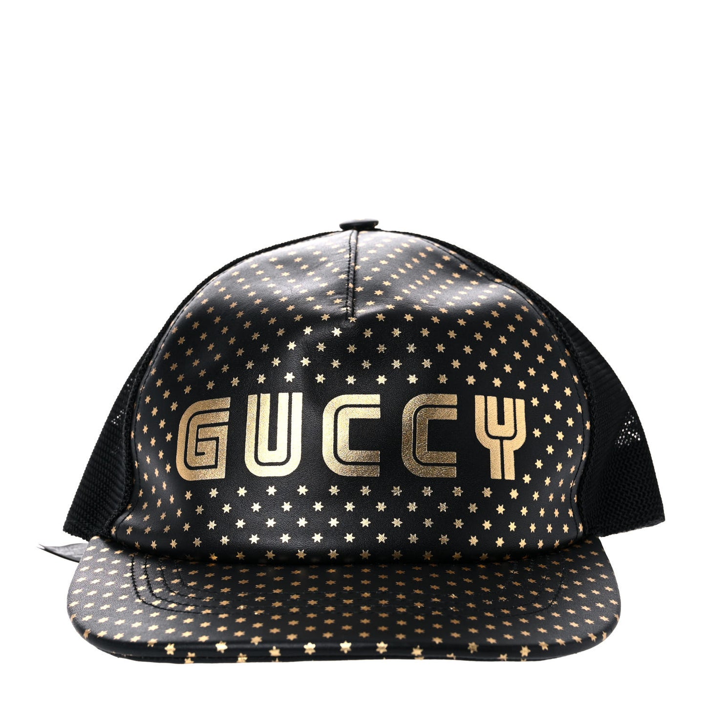 X SEGA Calfskin GUCCY Stars Baseball Hat M Black Gold
