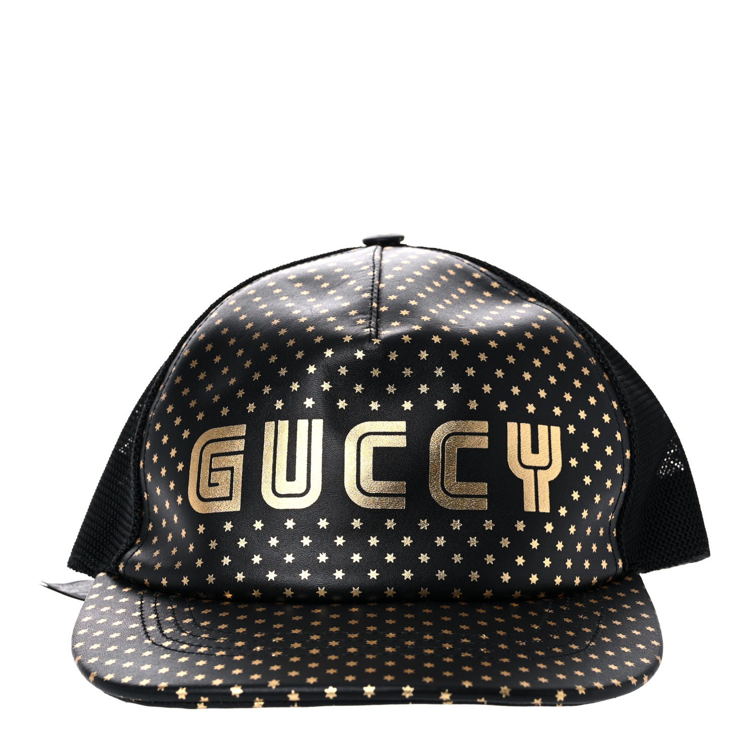 Gucci X SEGA Calfskin GUCCY Stars Baseball Hat M Black Gold 7 of 10