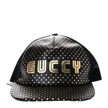 Gucci X SEGA Calfskin GUCCY Stars Baseball Hat M Black Gold 7 of 10