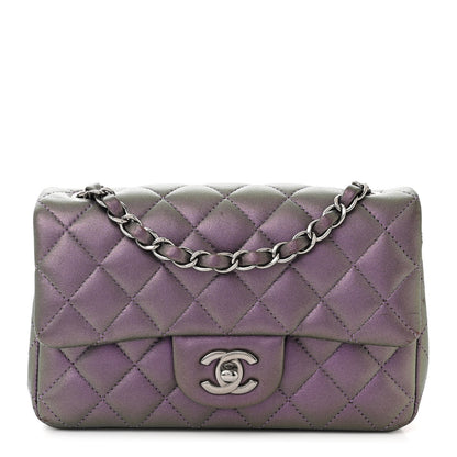 Chanel Iridescent Lambskin Quilted Mini Rectangular Flap Dark Purple 1 of 10