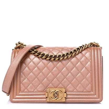 Chanel Metallic Calfskin Quilted Medium Boy Flap Dark Beige 1 of 13
