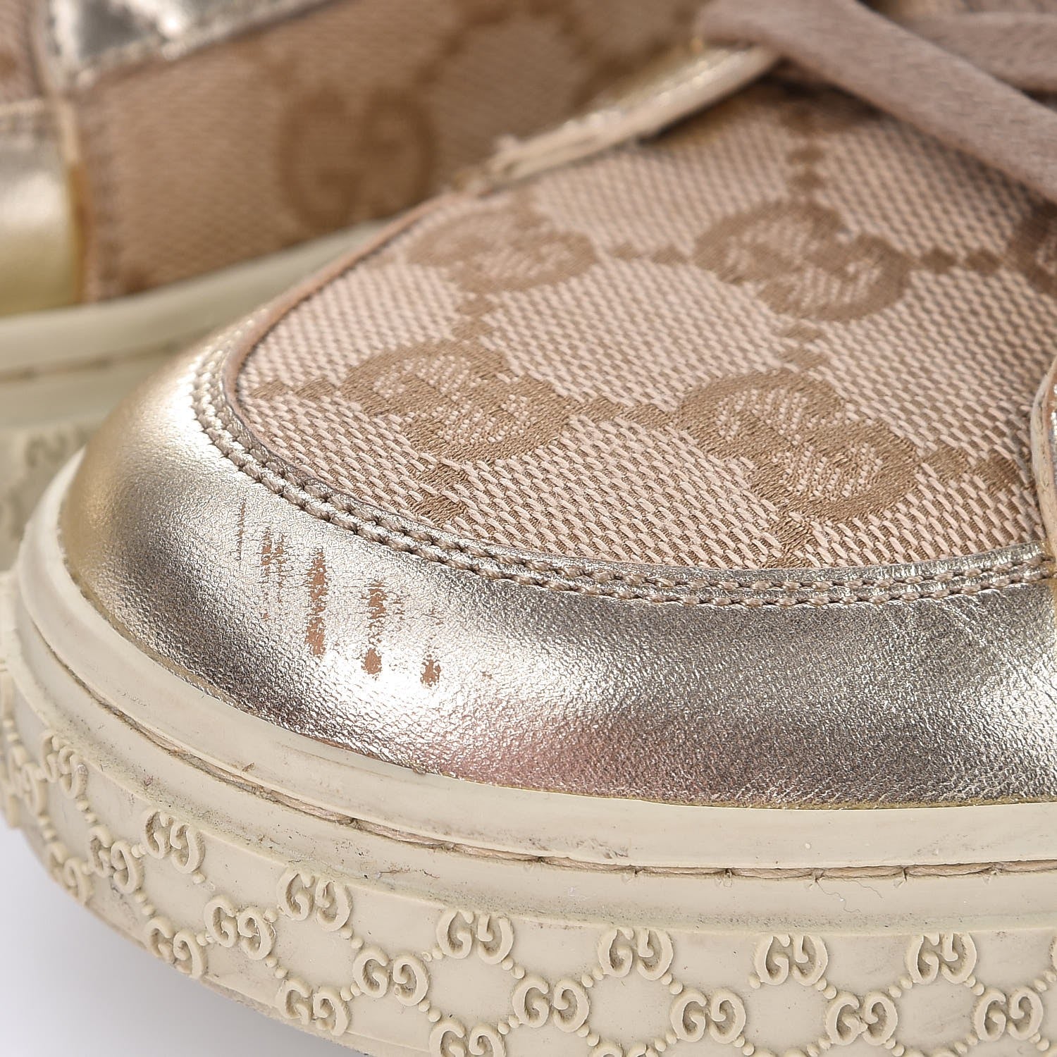 Gucci Monogram High Top Sneakers 39.5 Gold 10 of 14