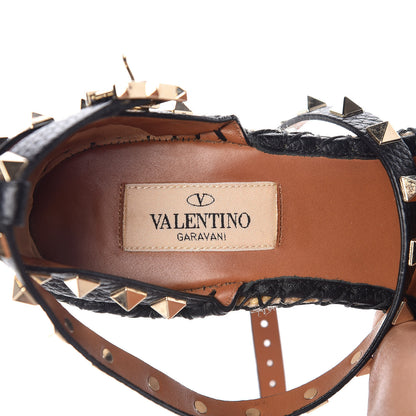Valentino Garavani Grained Calfskin Rockstud Ankle Wrap Espadrille 15/85mm Wedges 36 Black Light Cuir 7 of 8