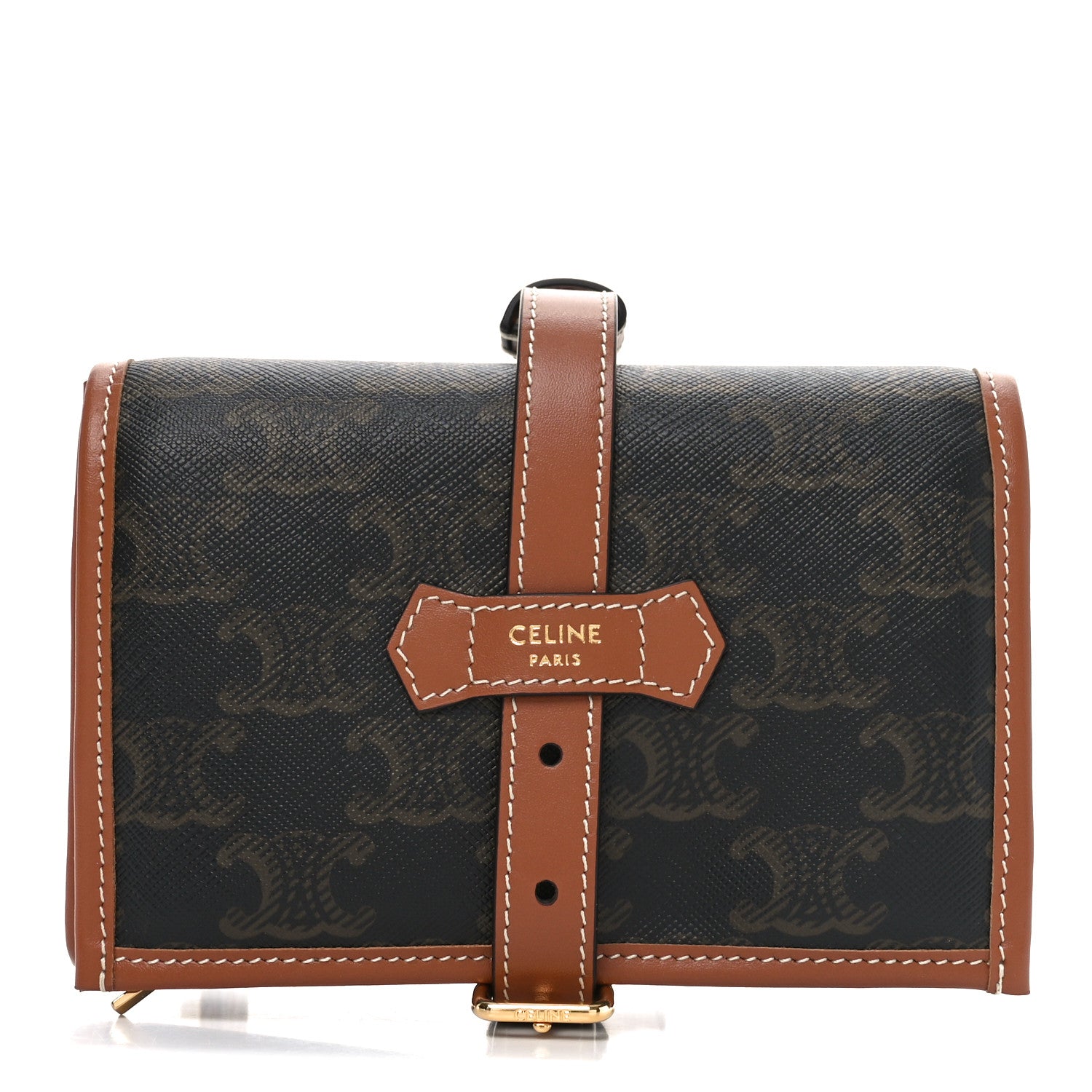 Celine Triomphe Canvas Calfskin Jewelry Pouch Tan 1 of 6