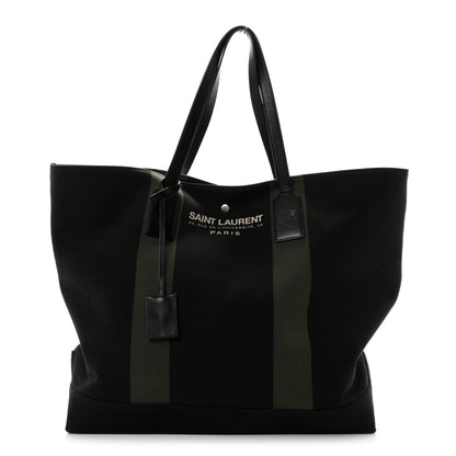 Saint Laurent Canvas Beach Shopping East West Tote Black 1 of 10