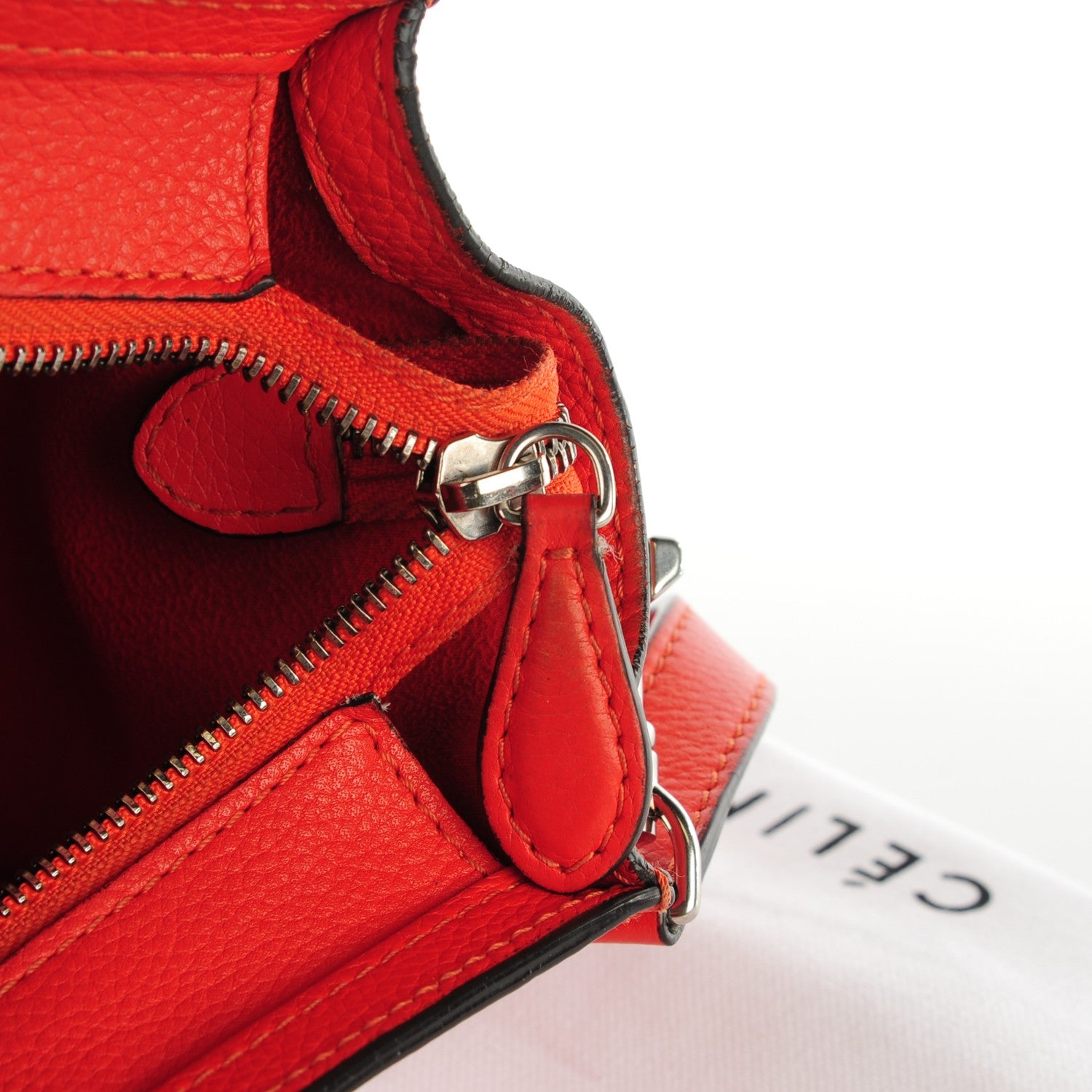 Celine Drummed Calfskin Nano Luggage Vermillion 9 of 9