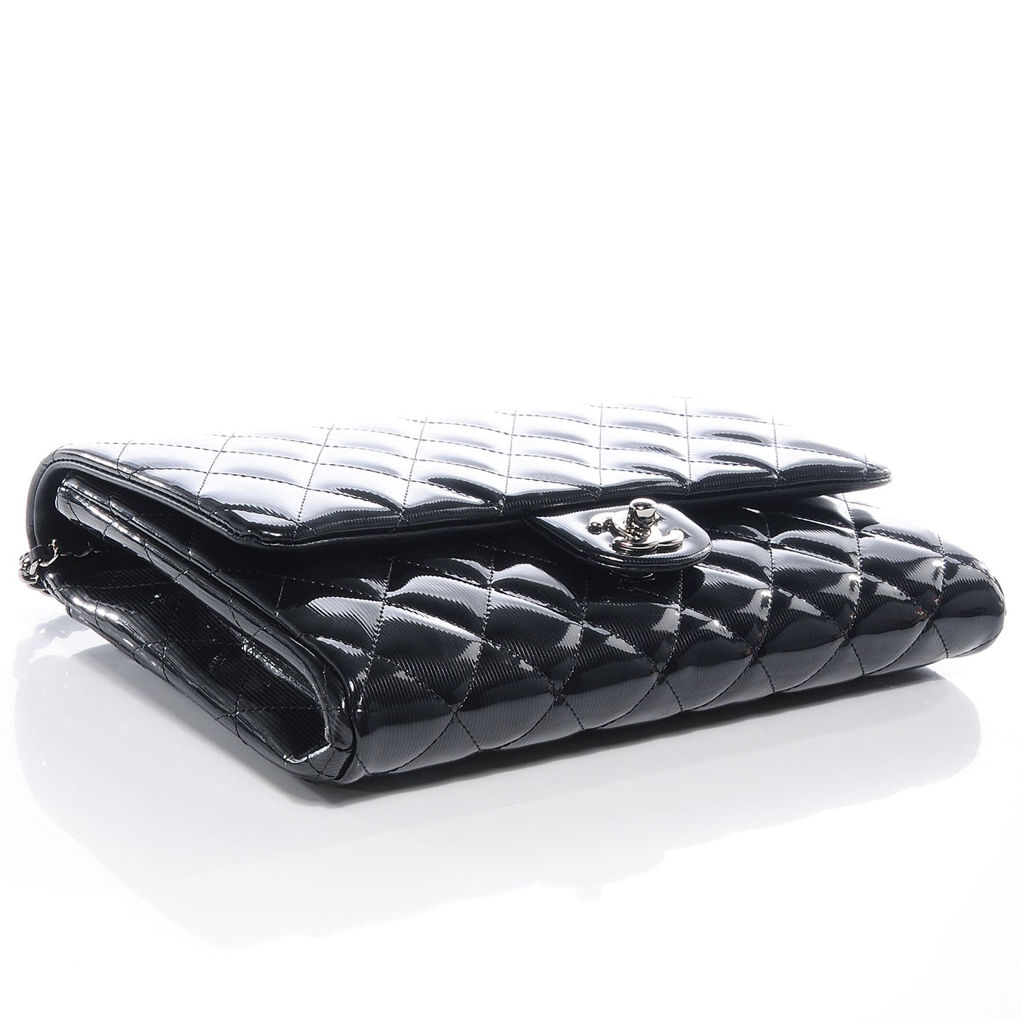 Striated Patent Quilted Clutch Flap Black