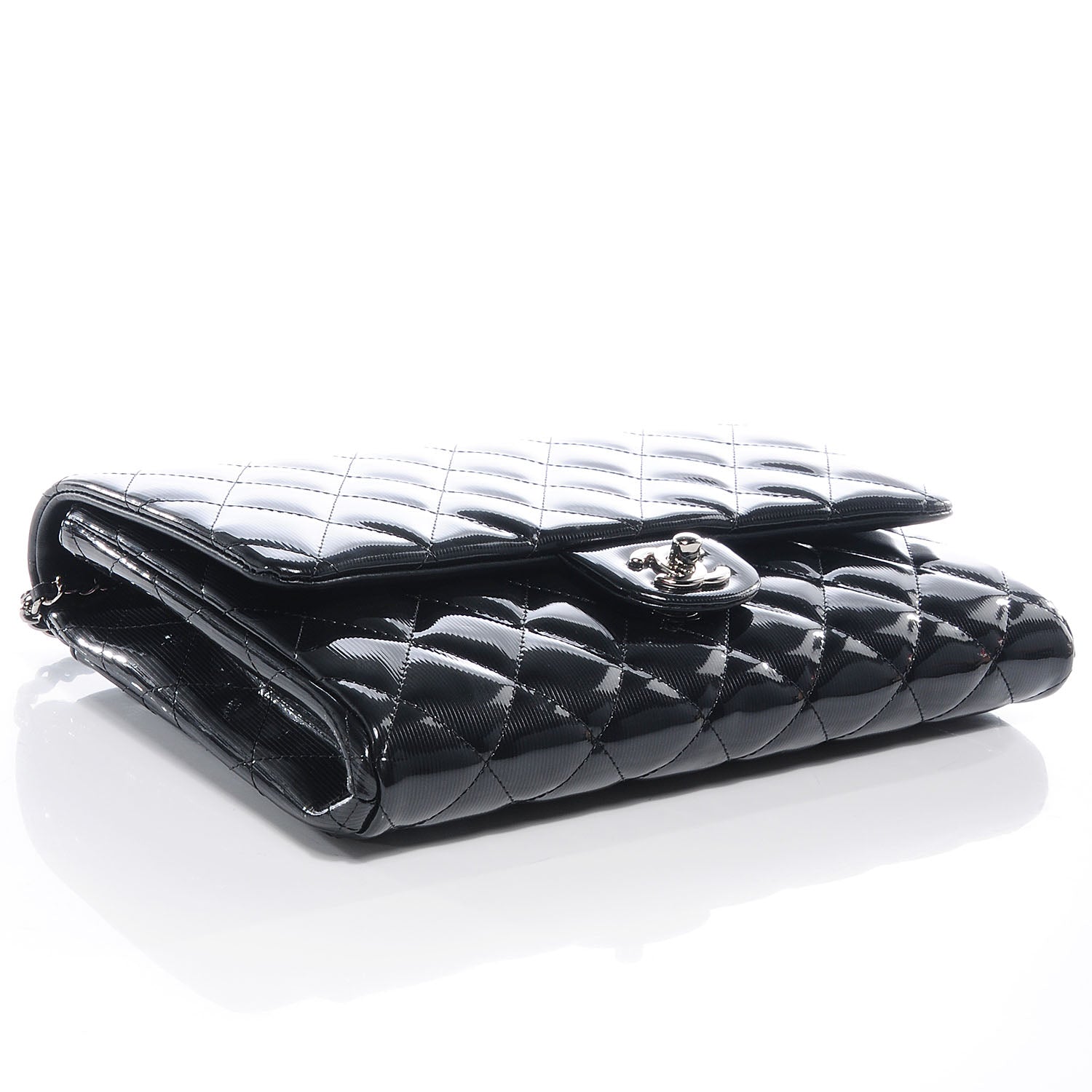 Chanel Striated Patent Quilted Clutch Flap Black 4 of 9