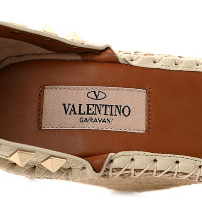 Valentino Garavani Grained Calfskin Rockstud Ankle Strap Espadrille 15/105mm Wedge Sandals 35 Light Ivory Natural 8 of 11