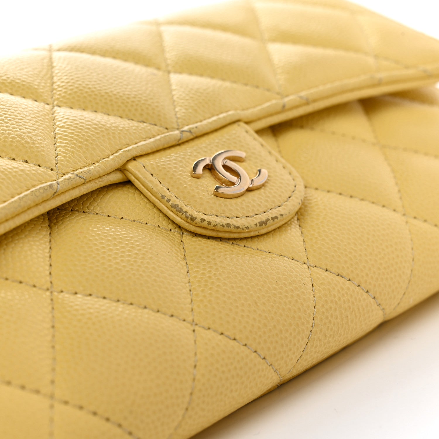 Chanel Caviar Quilted Large Gusset Flap Wallet Yellow 9 of 13