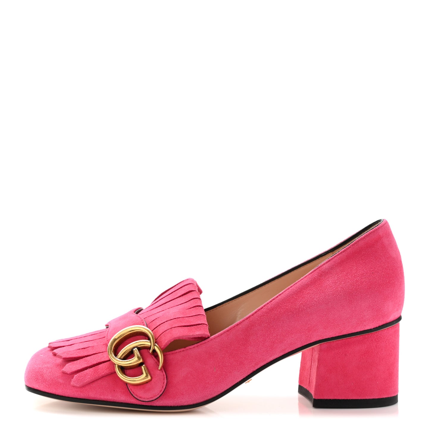 Kid Scamosciato GG Marmont Fringe 50mm Loafer Pumps 37 Hot Pink