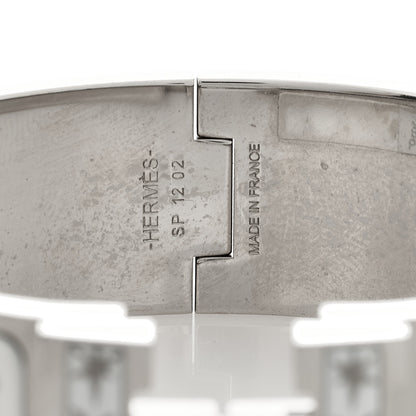 Hermes Enamel Wide Printed Sous Le Charme D Orphee Clic Clac H Bracelet Platinum White 4 of 5