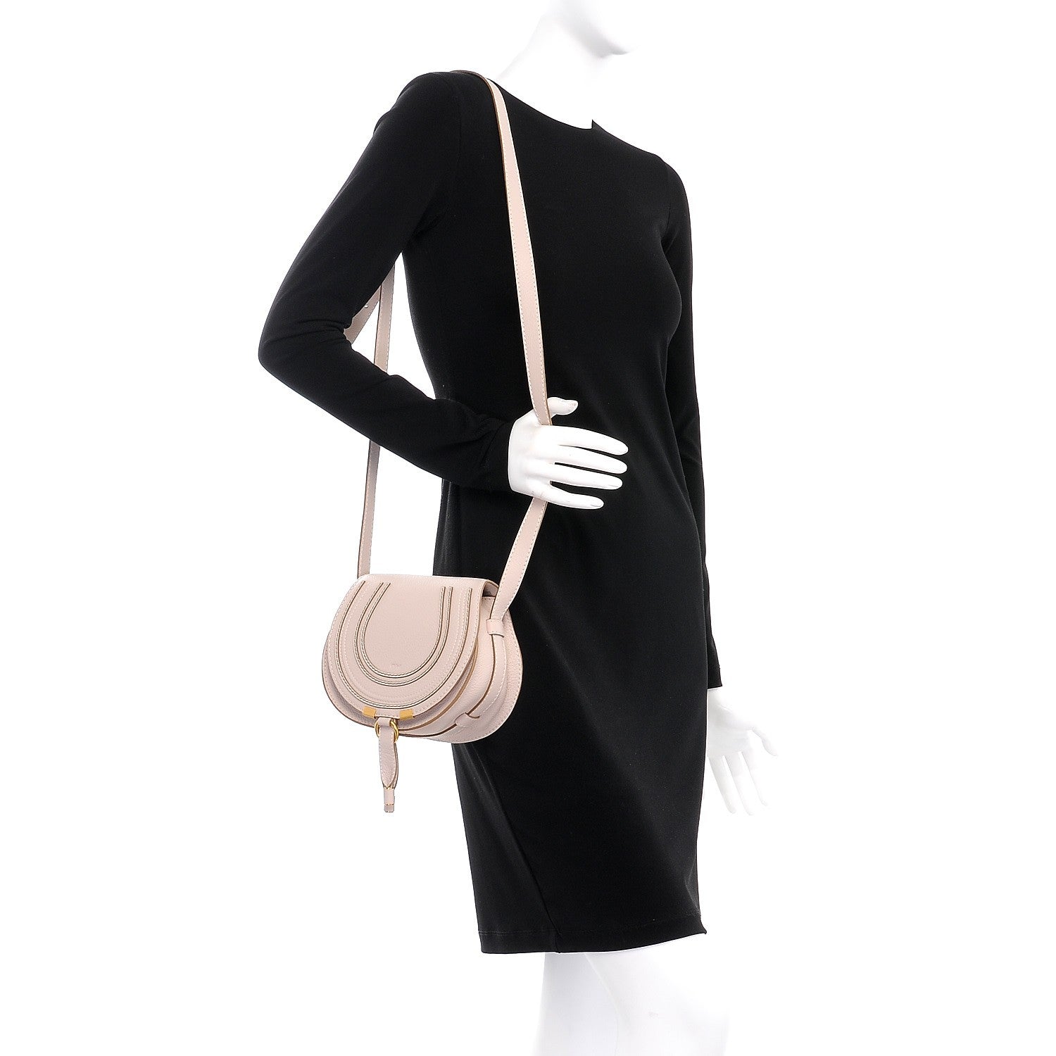 Chloe Calfskin Mini Marcie Round Crossbody Bag Abstract White 2 of 7