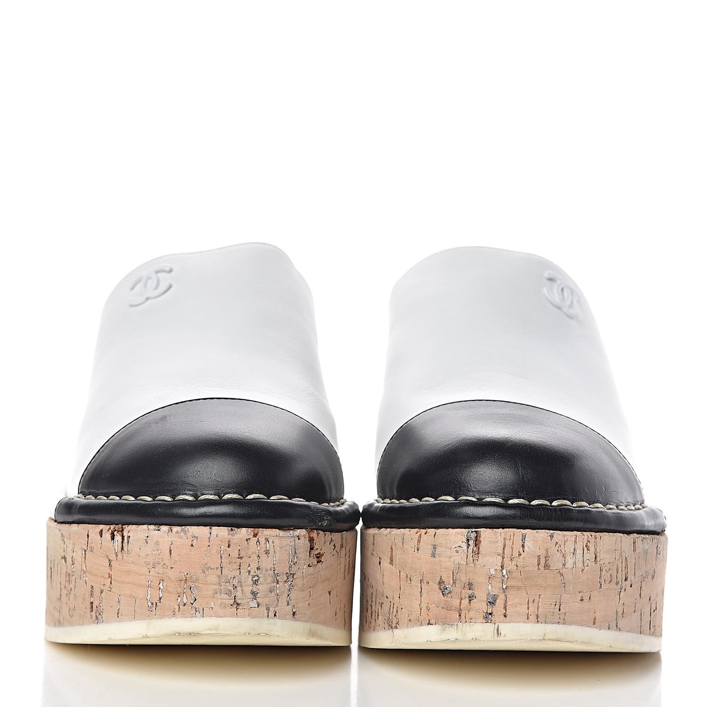 Calfskin Cork Cap Toe CC Clogs 38 White Black