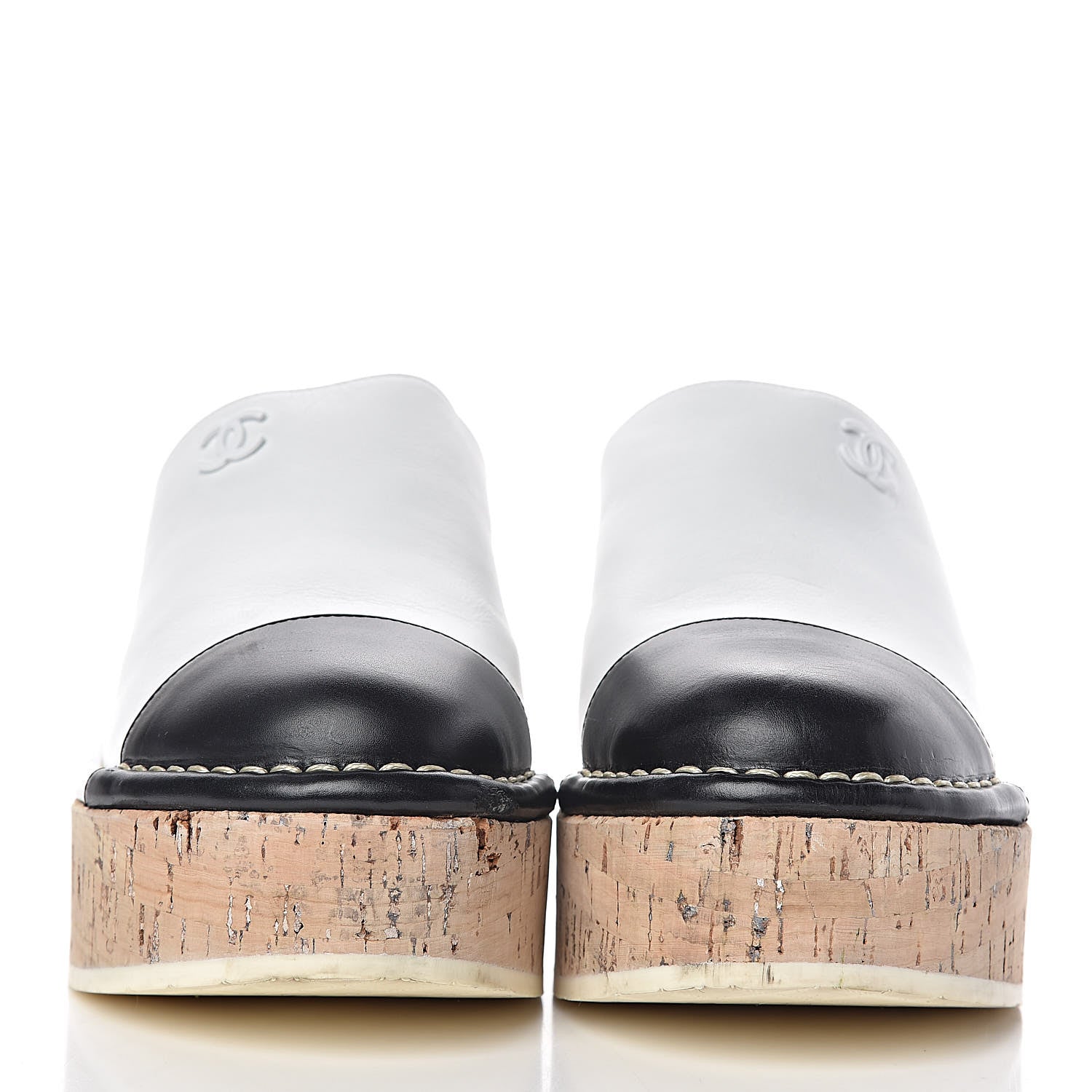 Chanel Calfskin Cork Cap Toe CC Clogs 38 White Black 2 of 12