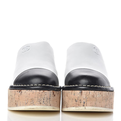 Chanel Calfskin Cork Cap Toe CC Clogs 38 White Black 2 of 12