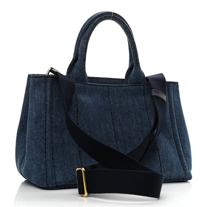 Prada Denim Small Logo Tote Bleu 3 of 9