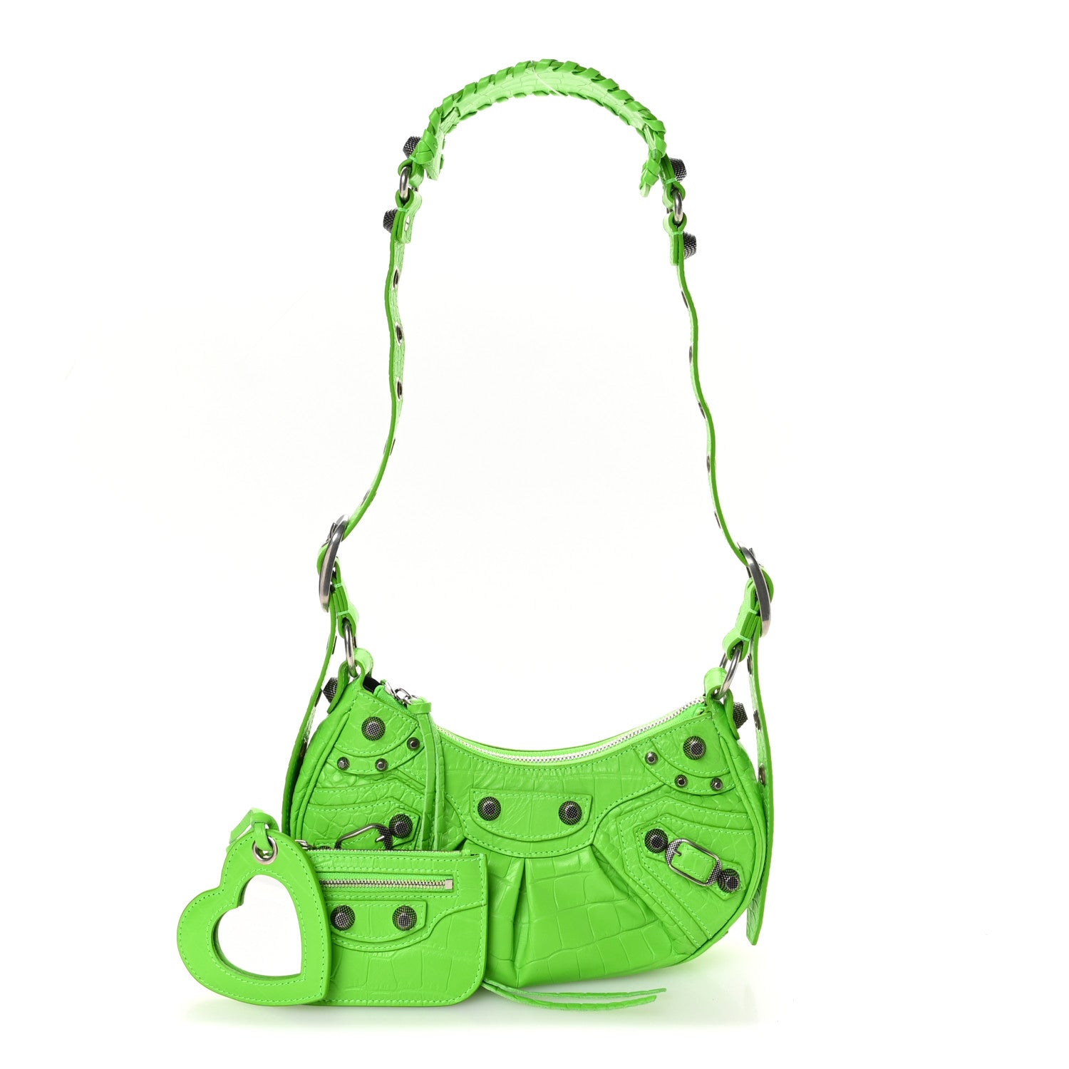 Balenciaga Extra Supple Calfskin Crocodile Embossed Le Cagole Shoulder Bag XS Acid Green 3 of 11