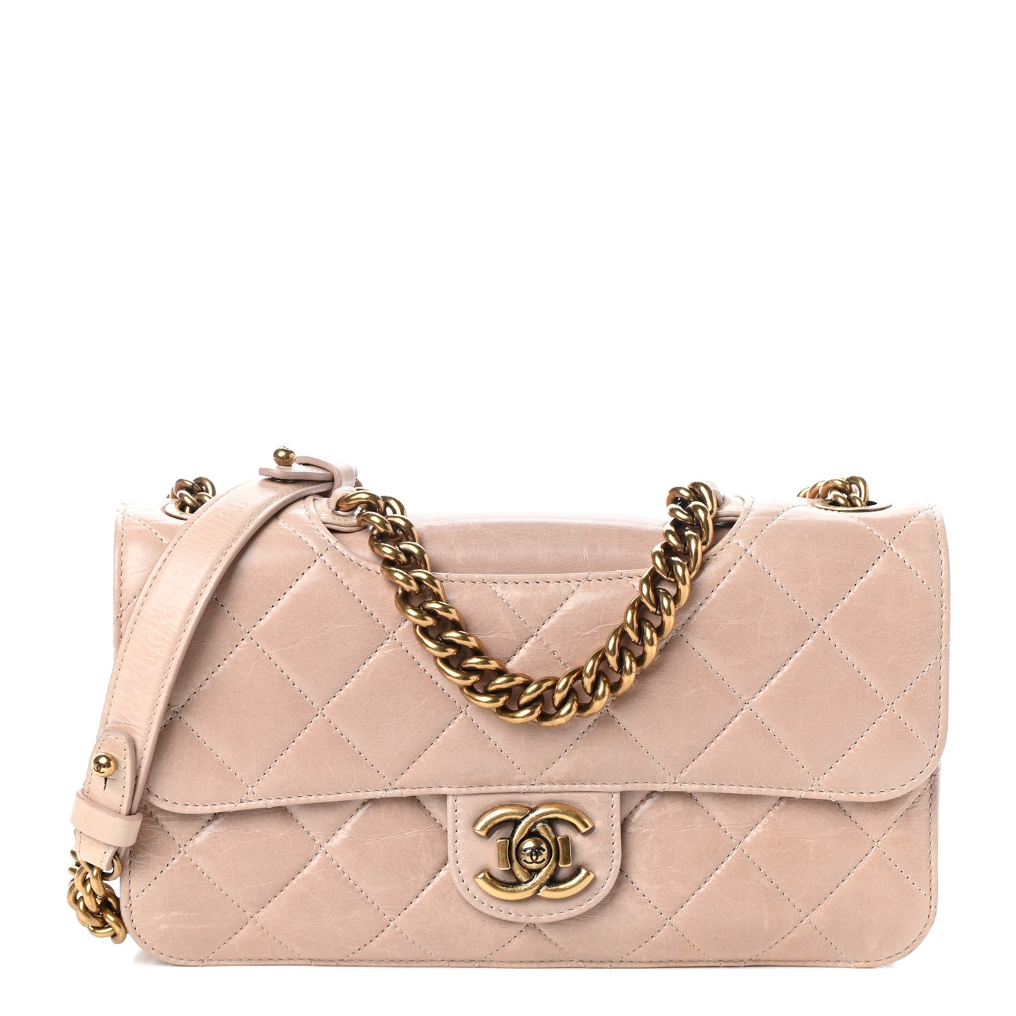Glazed Calfskin Medium Perfect Edge Flap Light Pink