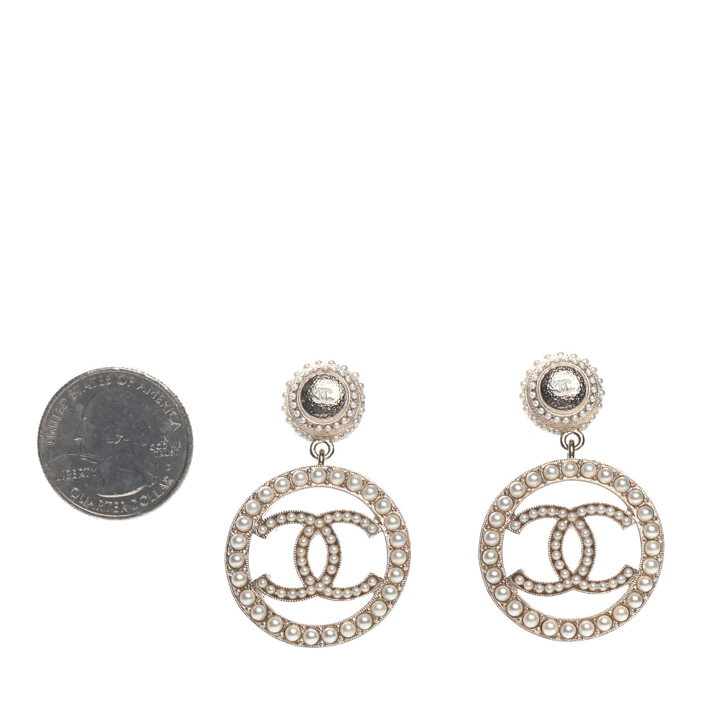 Pearl CC Drop Earrings Light Gold