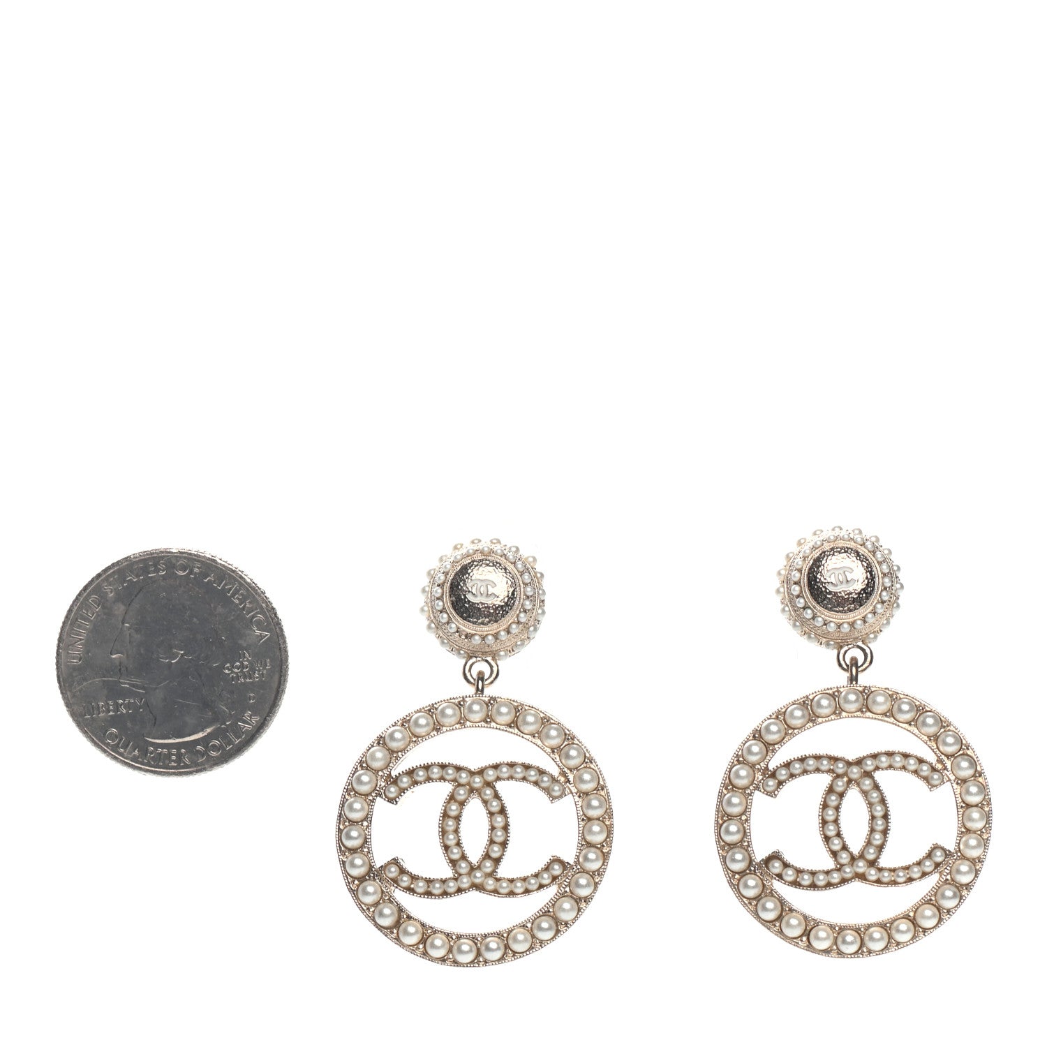 Chanel Pearl CC Drop Earrings Light Gold 2 of 4