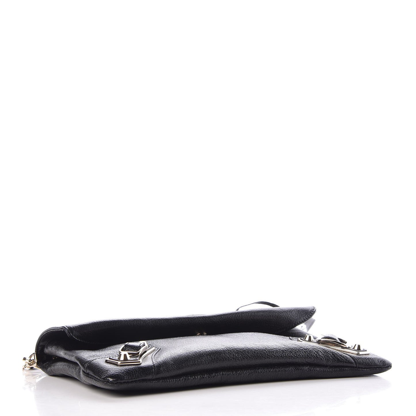 Chevre Gold Metallic Edge Hardware Envelope Clutch Black