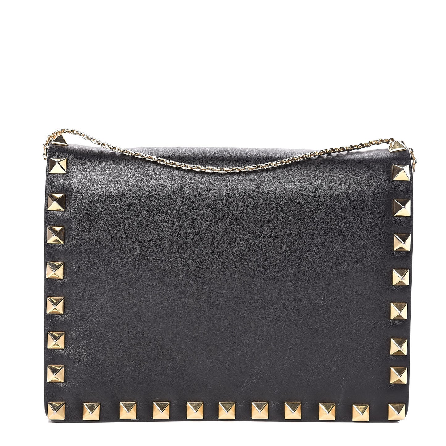 Calfskin Rockstud Wallet on Chain Black