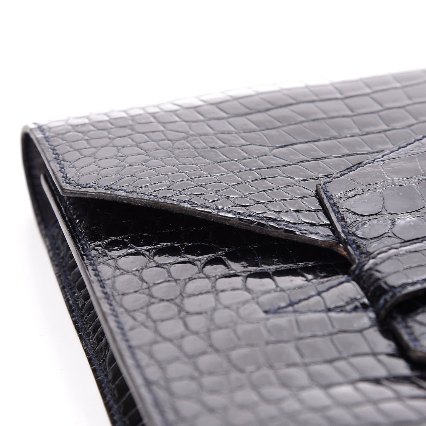Shiny Crocodile Faco Clutch Bleu Marine