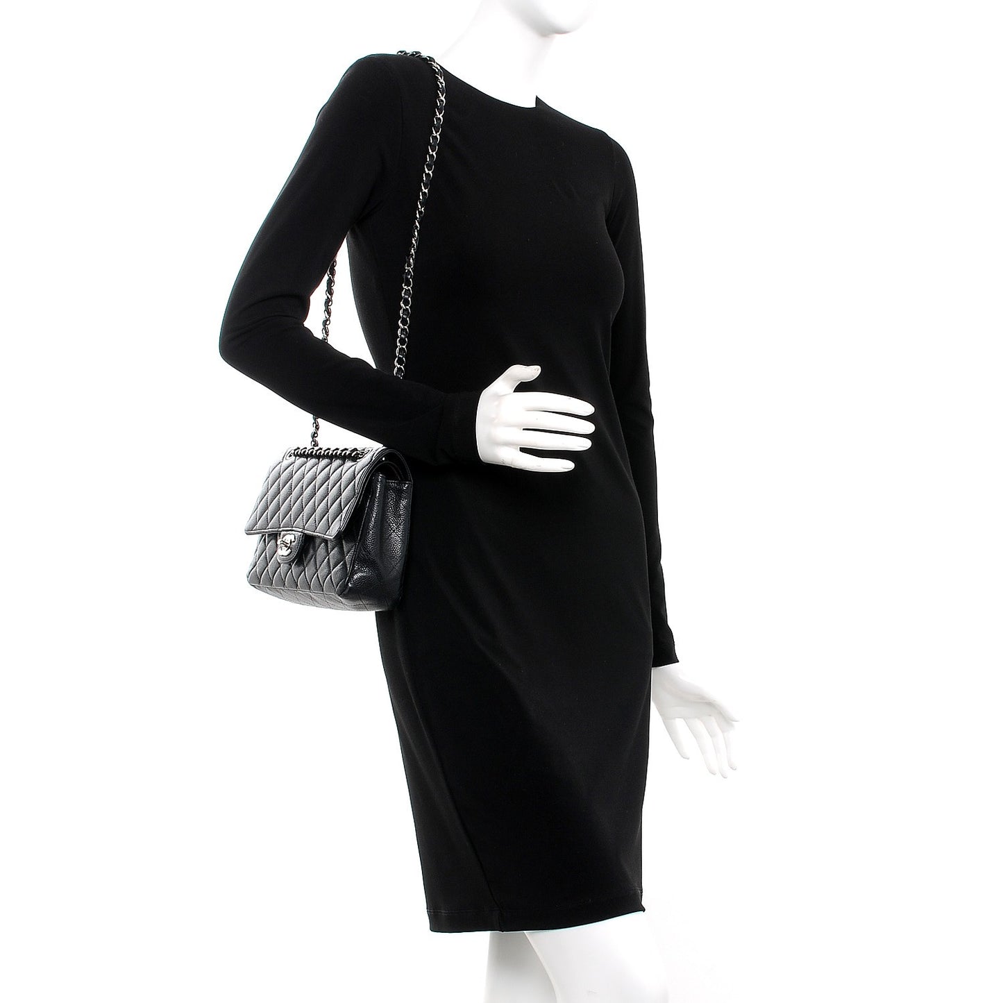 Caviar Quilted Medium Double Flap Black