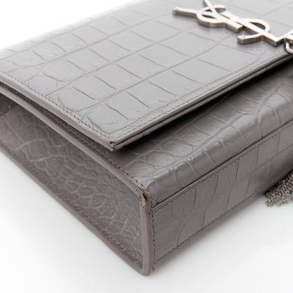 Saint Laurent SAINT LAURENT Calfskin Crocodile Embossed Medium Classic Monogram Kate Tassel Satchel Fog 13 of 13