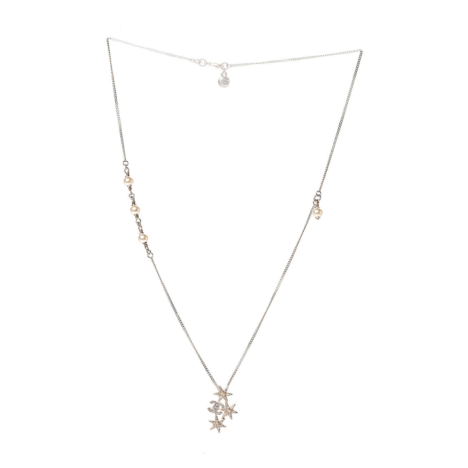 Chanel Crystal Pearl CC Star Necklace Gold 2 of 3