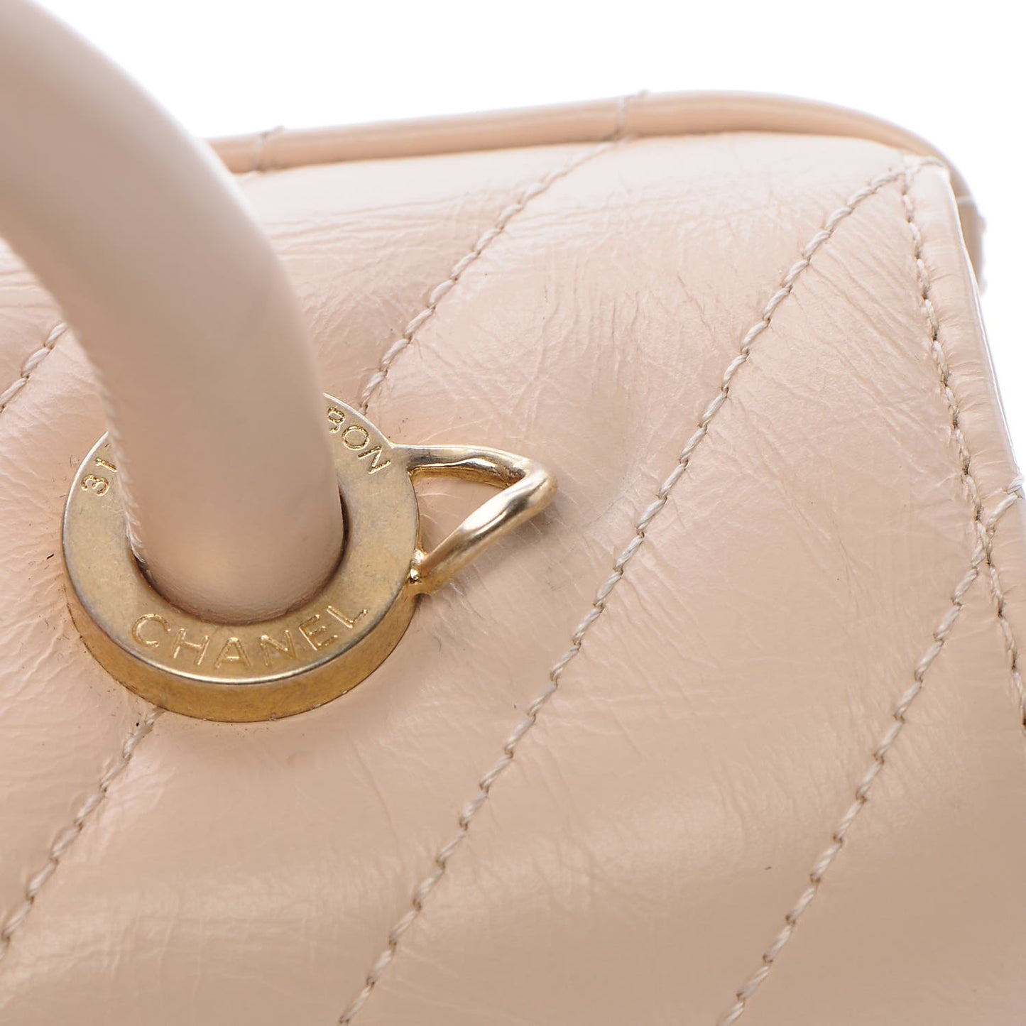 Calfskin Chevron Quilted Small Coco Handle Flap Light Beige
