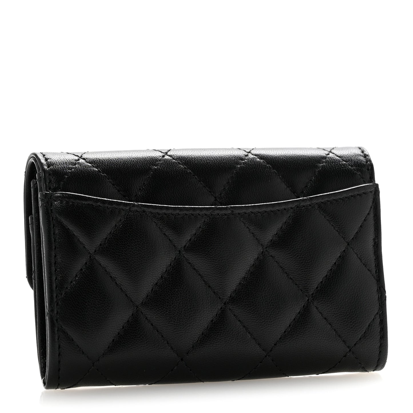 Lambskin Quilted Flap Card Holder Wallet Black