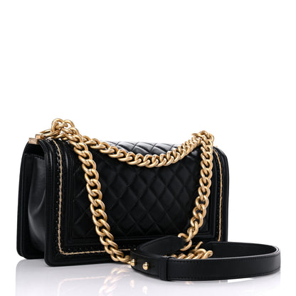 Chanel Lambskin Quilted Medium Chain Detail Boy Flap Black 2 of 13