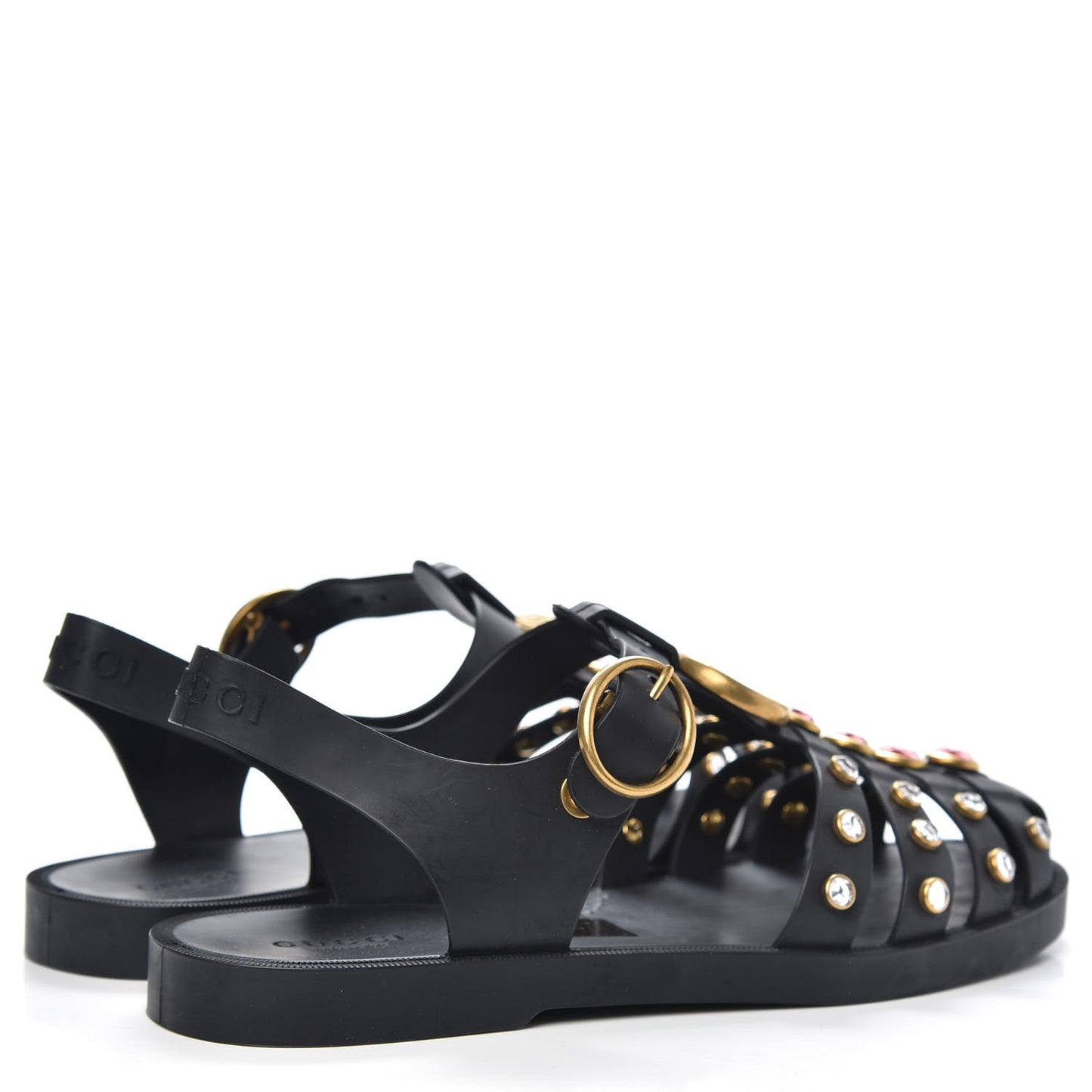 Rubber Crystal Womens Buckle Strap Sandals 36 Black