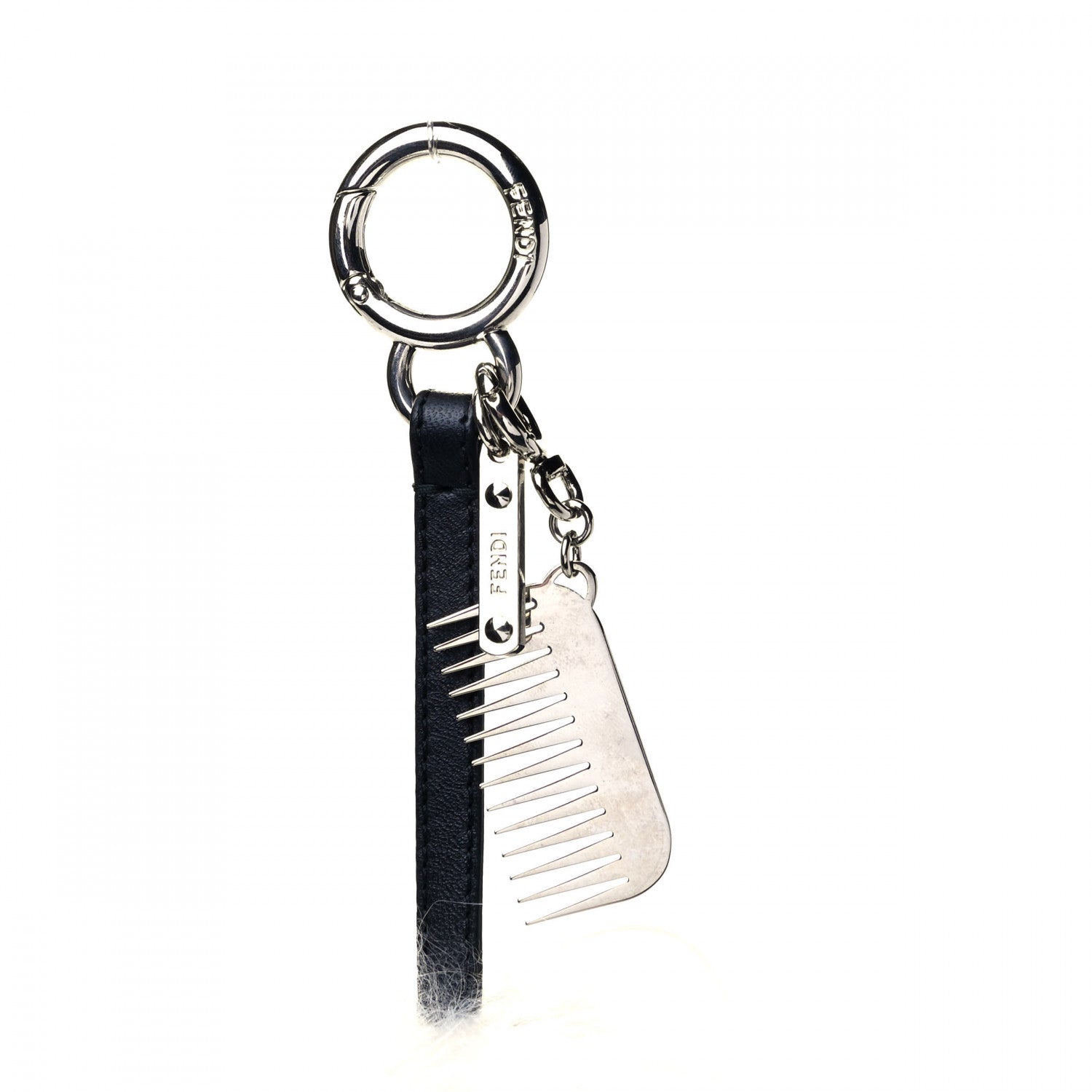 Fendi Fox Goat Mink Fur Nappa Crystal Studded Mini Karlito Tuxedo Bag Charm White Multicolor 3 of 3