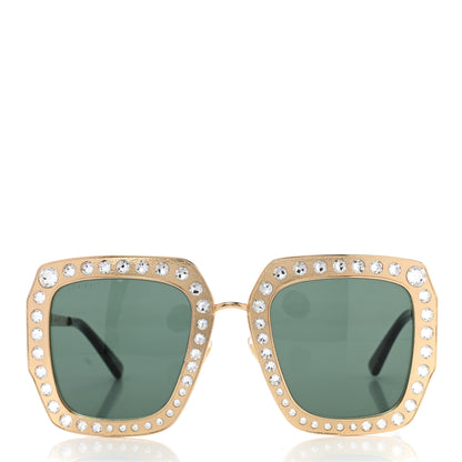 Gucci Metal Acetate Crystal Oversize GG0115S Sunglasses Gold 2 of 7
