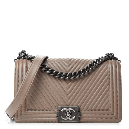Chanel Calfskin Chevron Quilted Medium Boy Flap Taupe 1 of 16