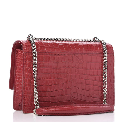 Saint Laurent Calfskin Crocodile Embossed Monogram Sunset Chain Wallet New Lipstick Red 3 of 9