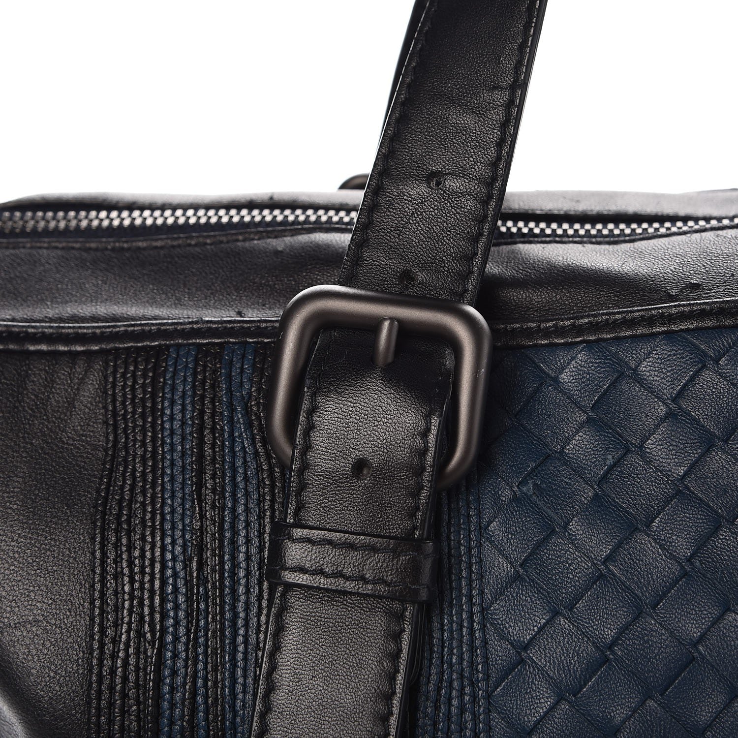 Bottega Veneta Calfskin Leggero Intrecciato Embroidered Briefcase Nero Black Blue 14 of 19