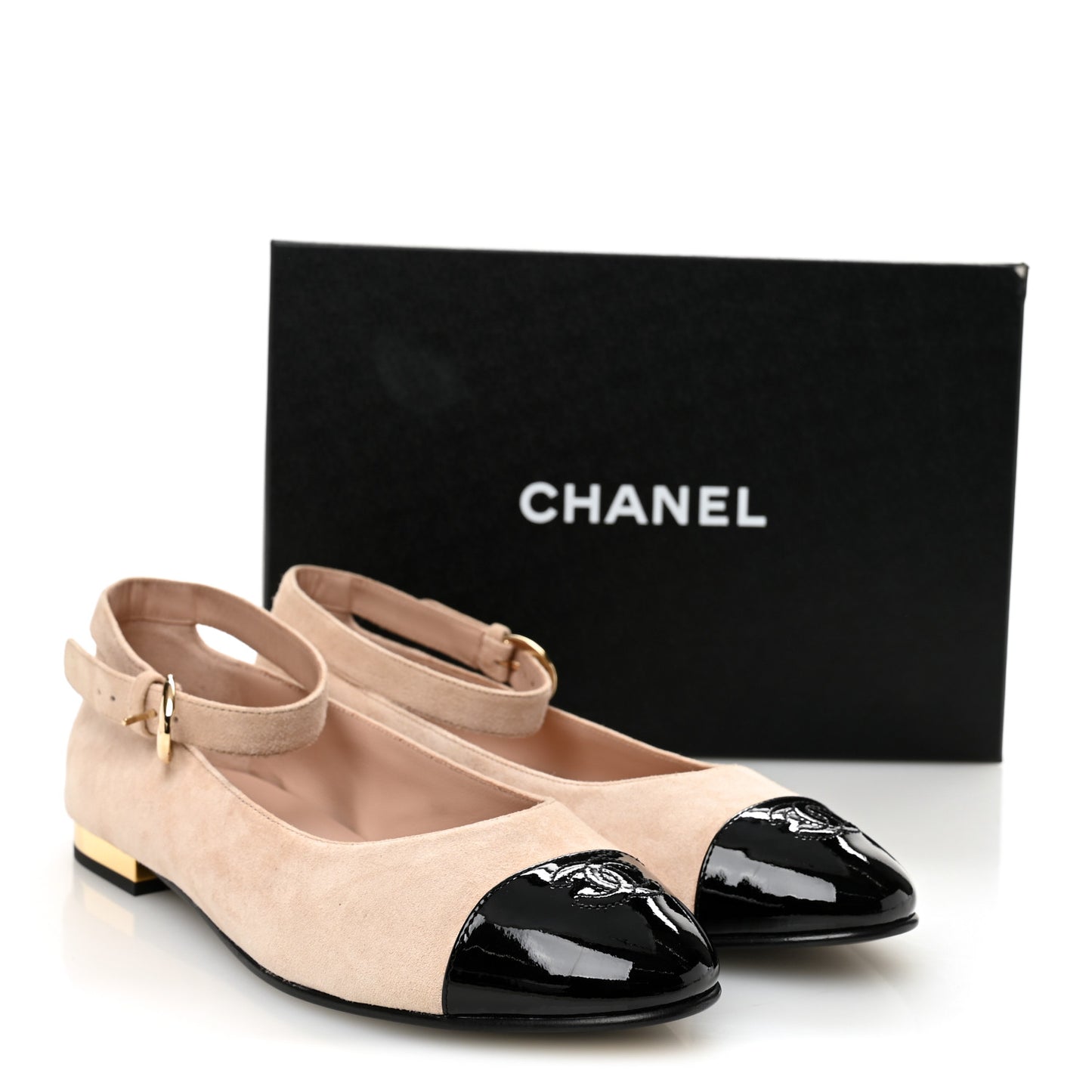 Suede Patent Cap Toe CC Mary Jane Flats 40 Light Pink Black
