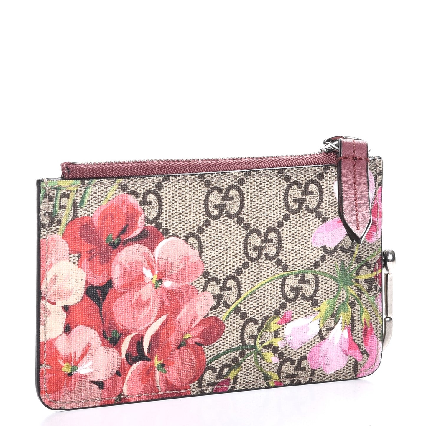 GG Supreme Monogram Blooms Key Ring Coin Case Beige Multicolor Dry Rose