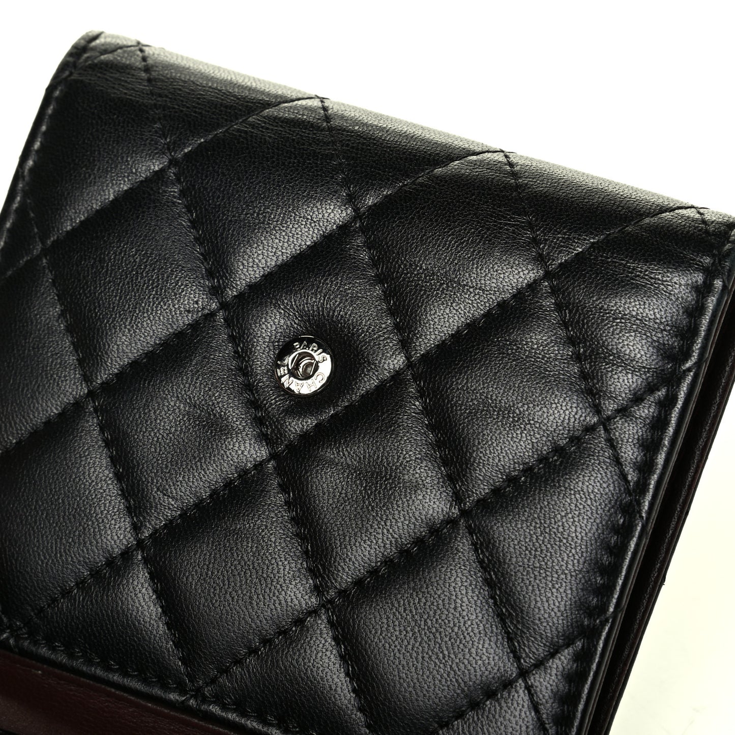 Lambskin Quilted Compact Flap Wallet Black
